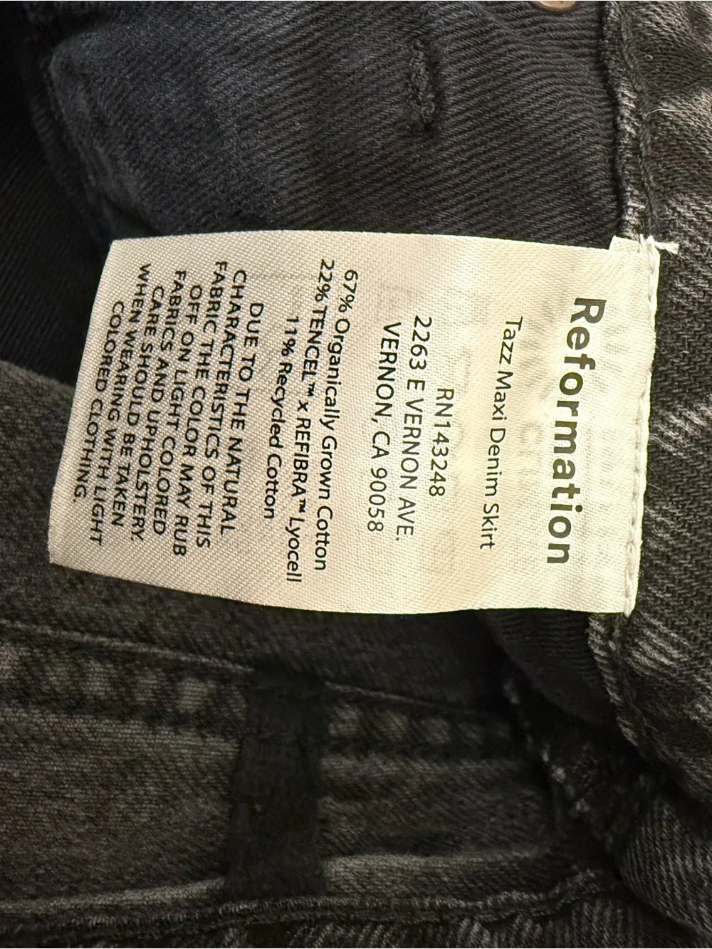 Reformation Tazz Maxi Denim Long Skirt Size 23 Black Wash Front Slit Taw Hem - Picture 13 of 15